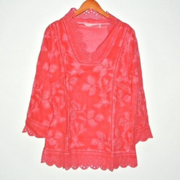Soft Surroundings Deidre Tunic Top‎ Eyelet Plus 2X Embroidery Eyelet 3/4 Sleeve - Picture 3 of 10